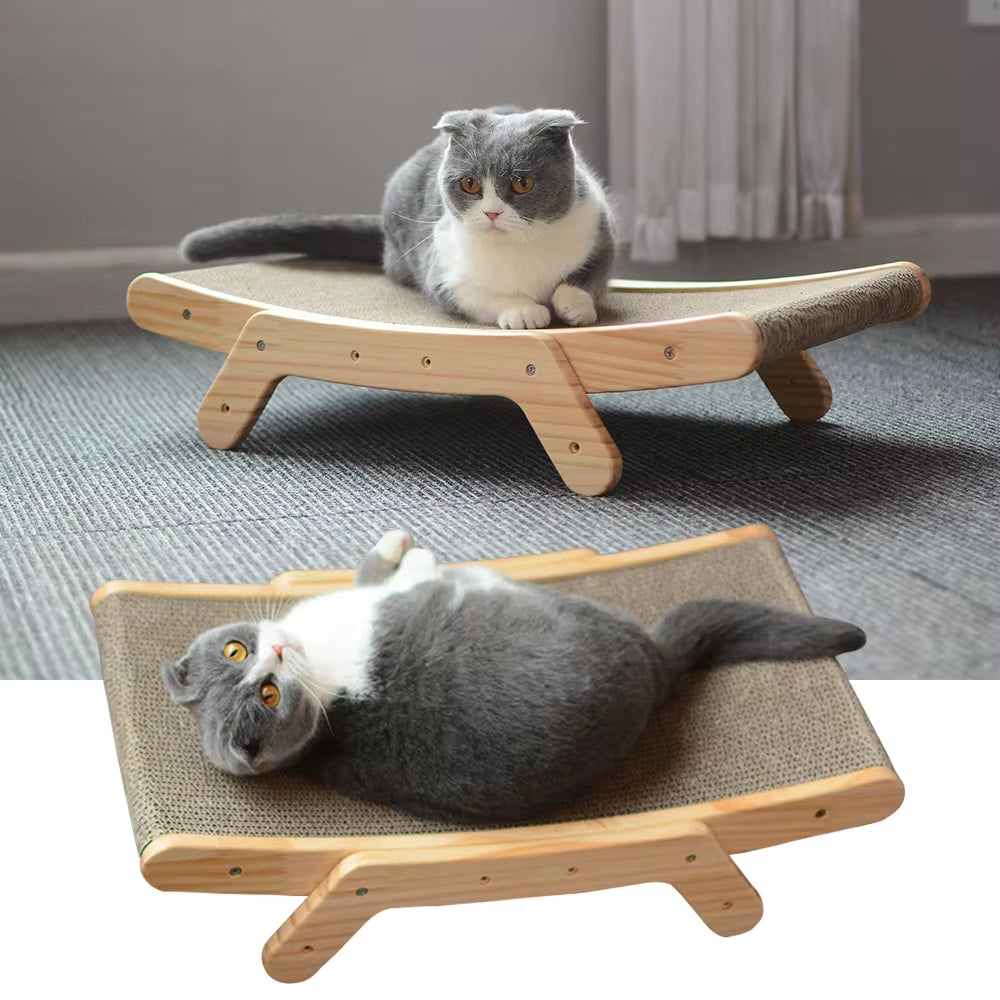 3-in-1 Wooden Cat Scratcher Lounge Bed for Scratching, Relaxation, and Claw Training
