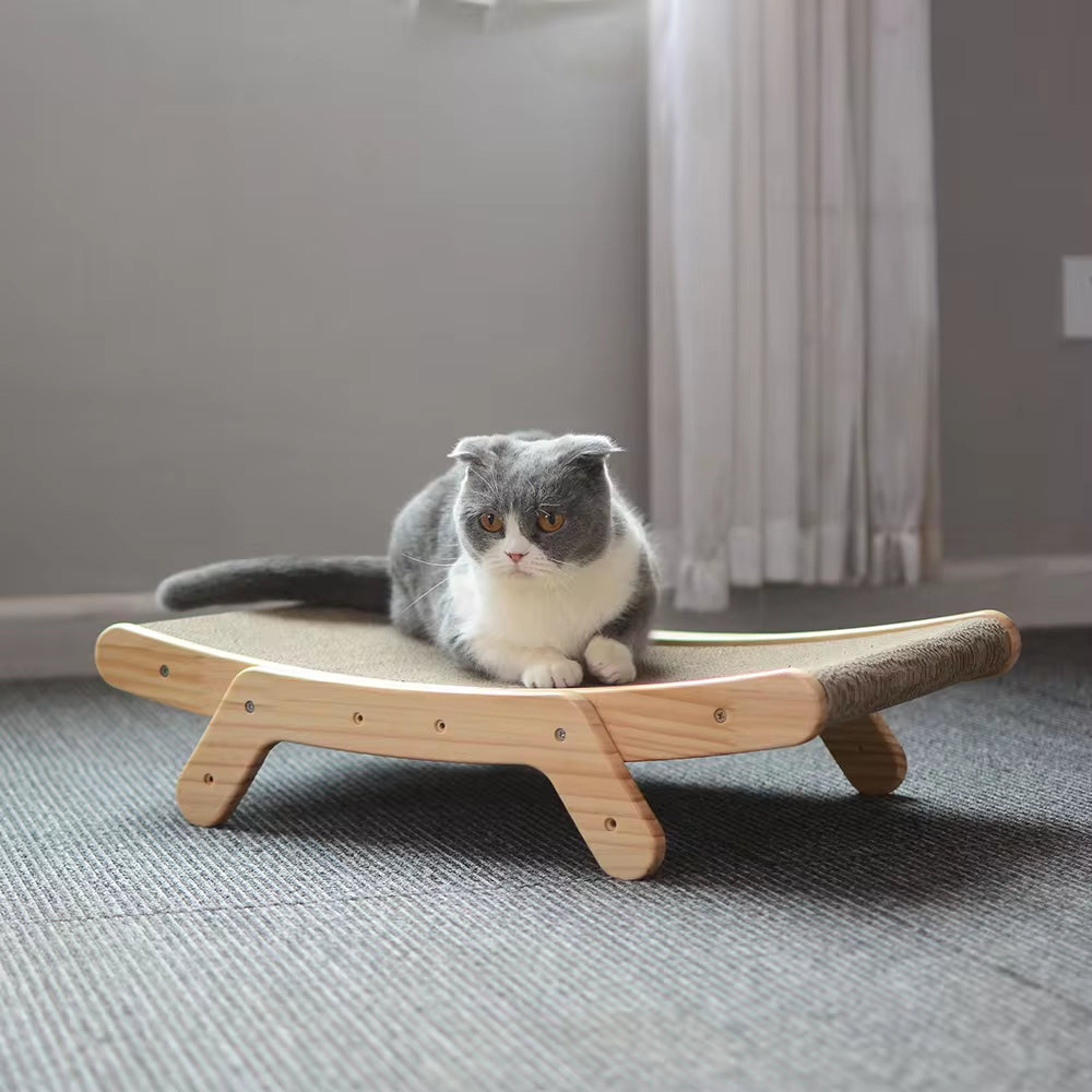 3-in-1 Wooden Cat Scratcher Lounge Bed for Scratching, Relaxation, and Claw Training