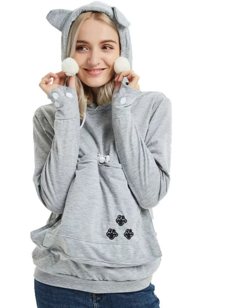 Cat Lover Hoodie - Ears & Cuddle Pouch Perfect for Pet Enthusiasts! 🐾💖