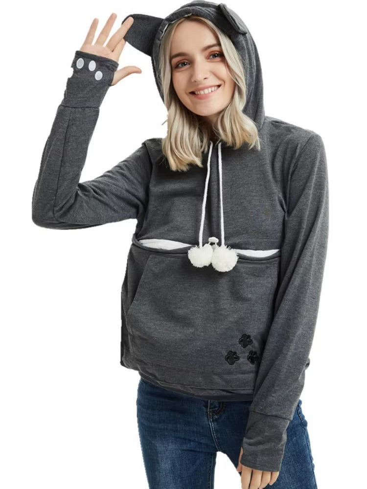Cat Lover Hoodie - Ears & Cuddle Pouch Perfect for Pet Enthusiasts! 🐾💖