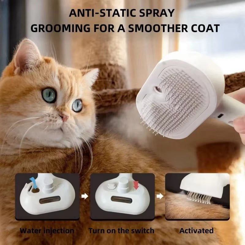 3-in-1 Cat Steam Brush: Ultimate Grooming, Massage, and Hair Removal Solution